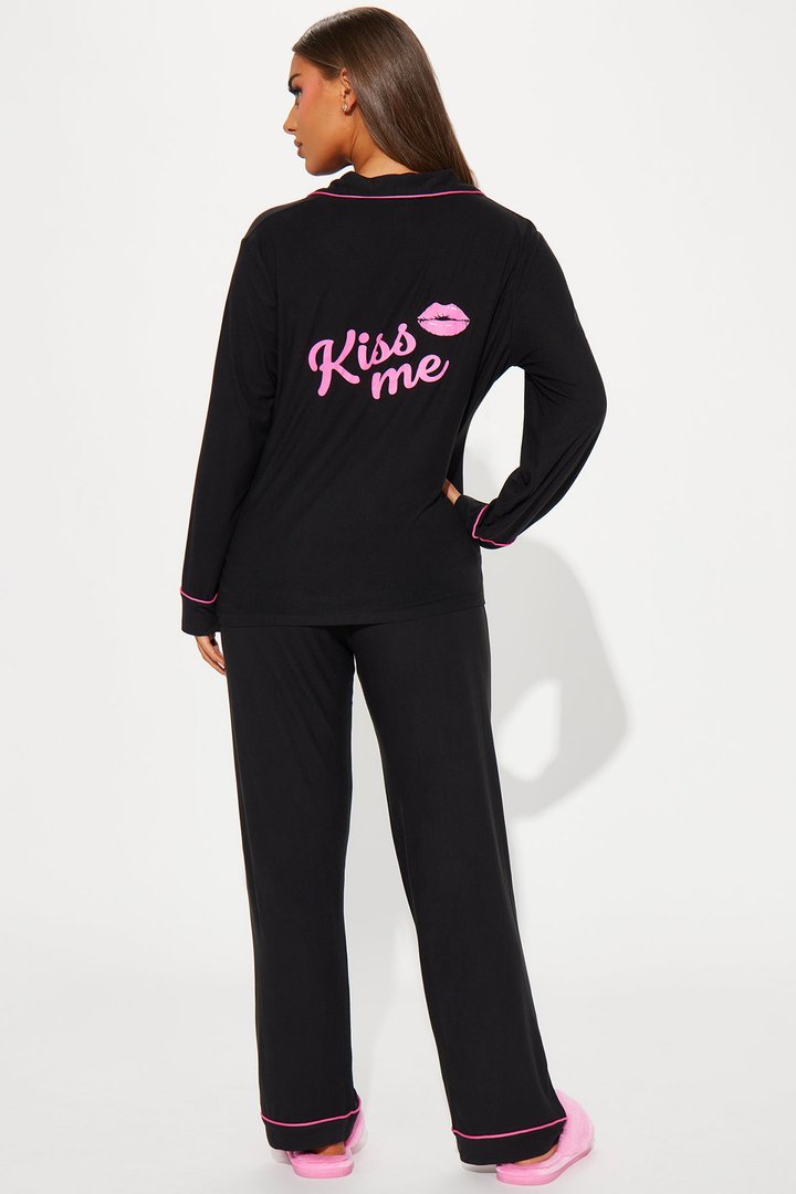 Kiss Me PJ Pant Set - Black/Pink