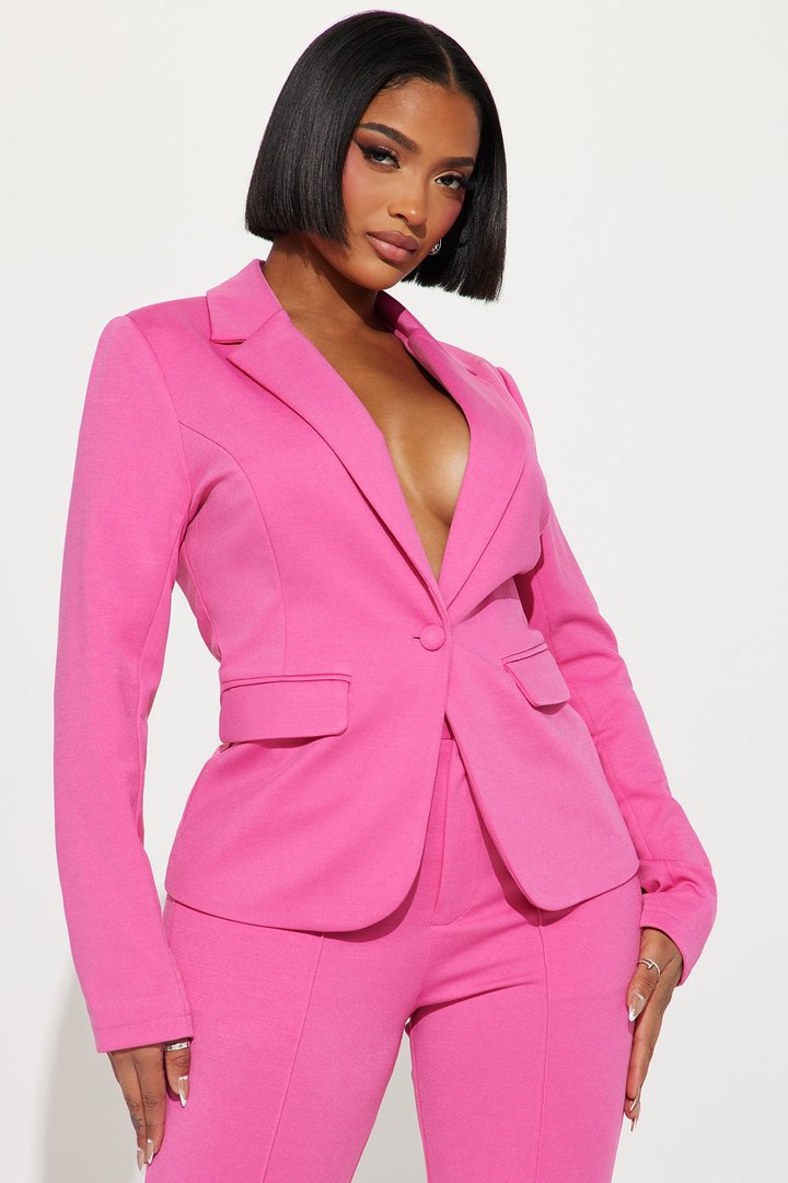 Business Per Usual Blazer Pant Set - Hot Pink
