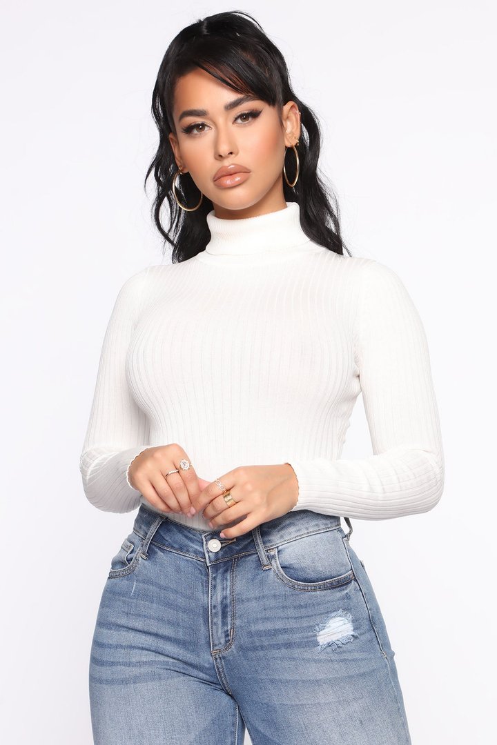 Make My Life Complete Sweater Bodysuit - White