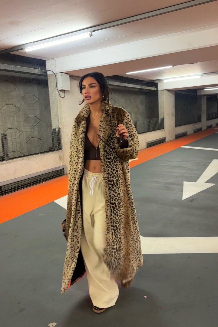 Frida Leopard Faux Fur Coat - Brown/combo