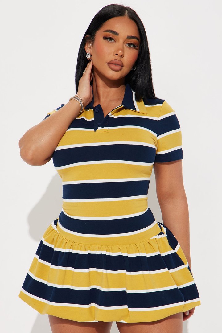 Hayes Striped Bubble Micro Mini Dress - Yellow/combo