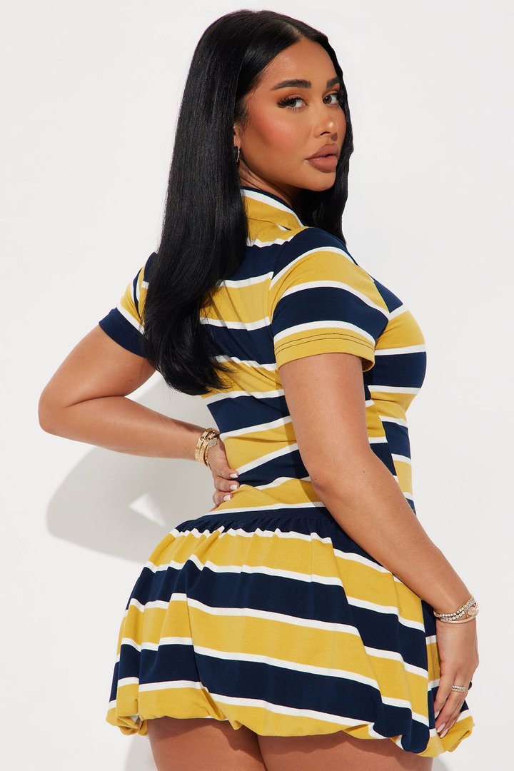 Hayes Striped Bubble Micro Mini Dress - Yellow/combo