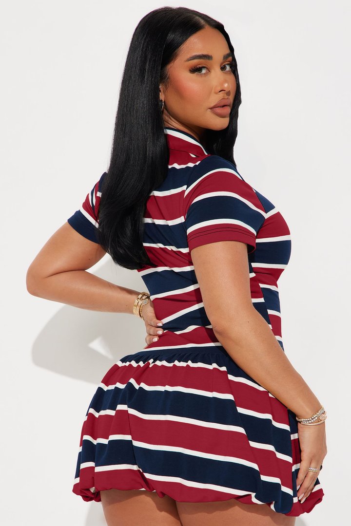 Hayes Striped Bubble Micro Mini Dress - Navy/Red