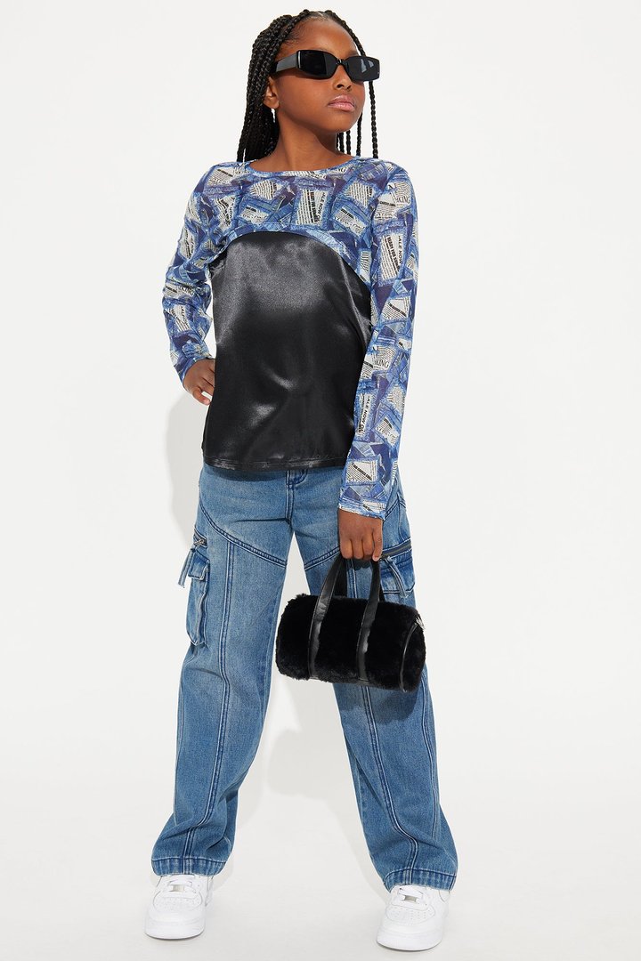 Mini City Of Dreams Mesh Crop Overlay Two-Fer Top - Black/combo