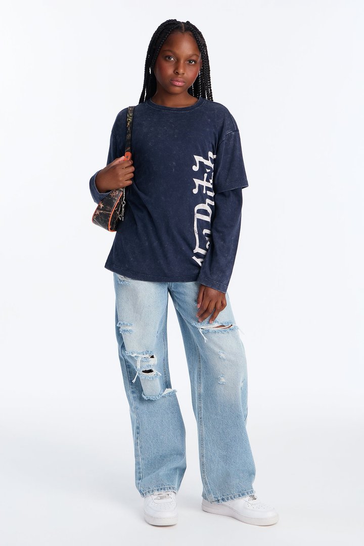 Mini Von Dutch Drip Long Sleeve Tee - Navy