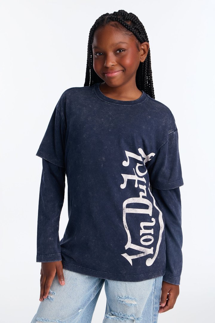Mini Von Dutch Drip Long Sleeve Tee - Navy