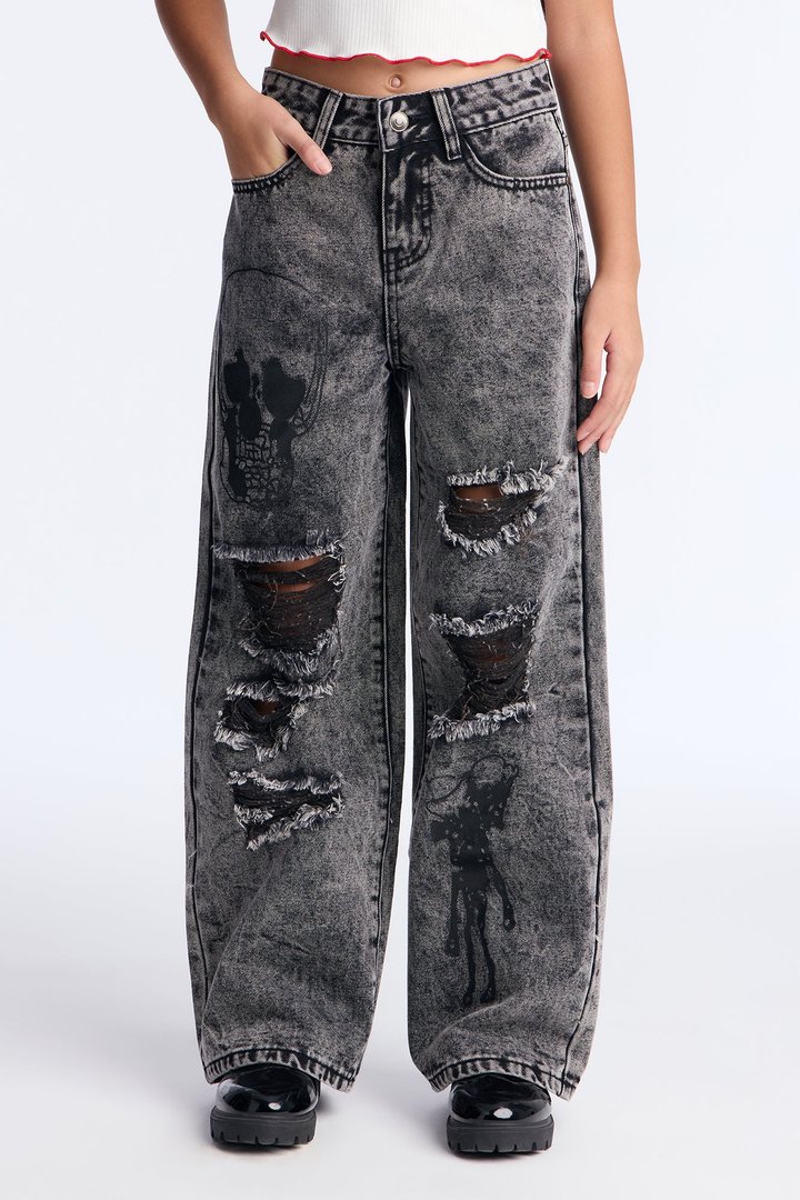 Mini Off The Rip Wide Leg Jeans - Black Wash