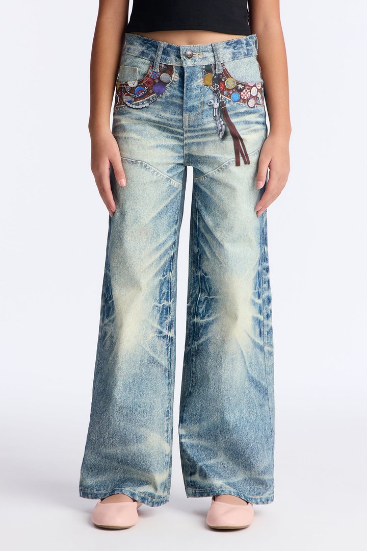 Mini Show Some Love Wide Leg Jeans - Medium Wash