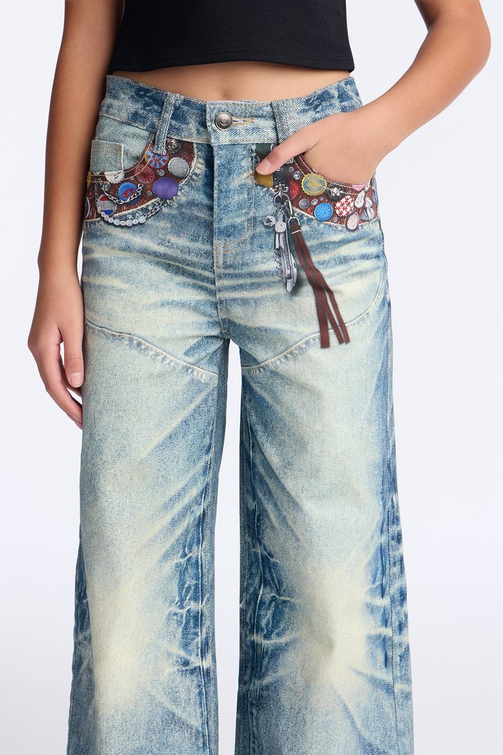 Mini Show Some Love Wide Leg Jeans - Medium Wash