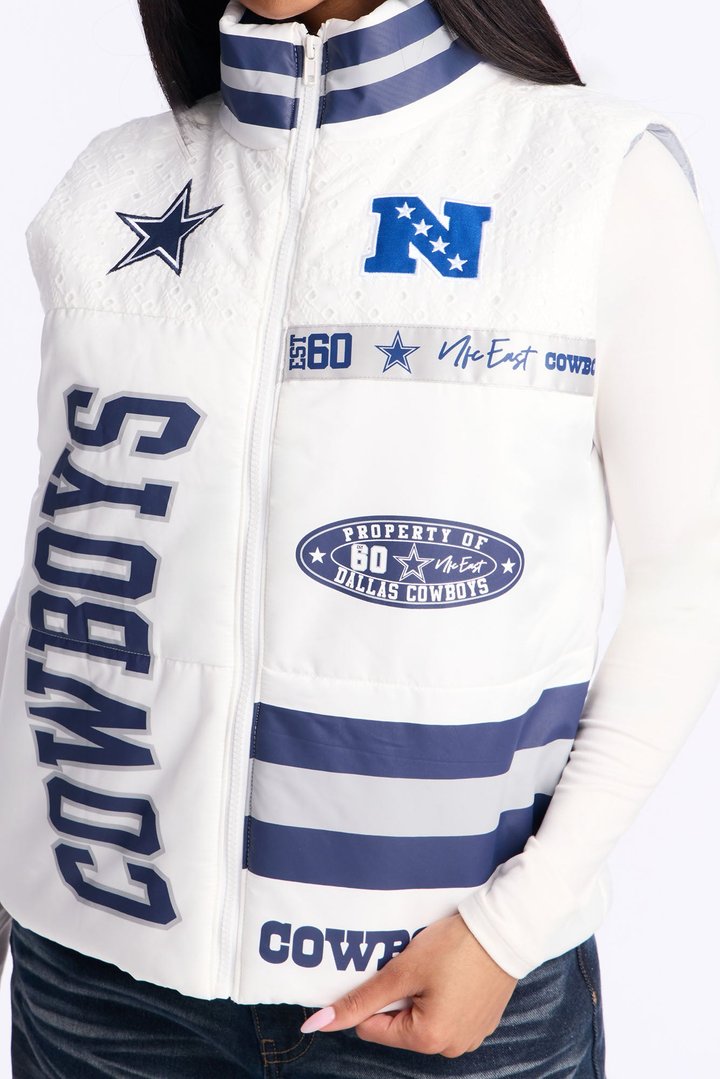 NFL Cowboys Fan Puffer Vest - White