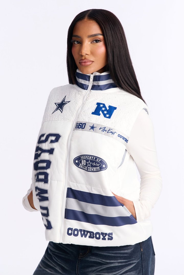 NFL Cowboys Fan Puffer Vest - White