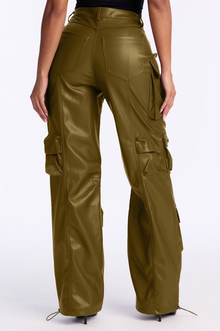 Something About You Faux Leather Cargo Pant 32 - Military Green