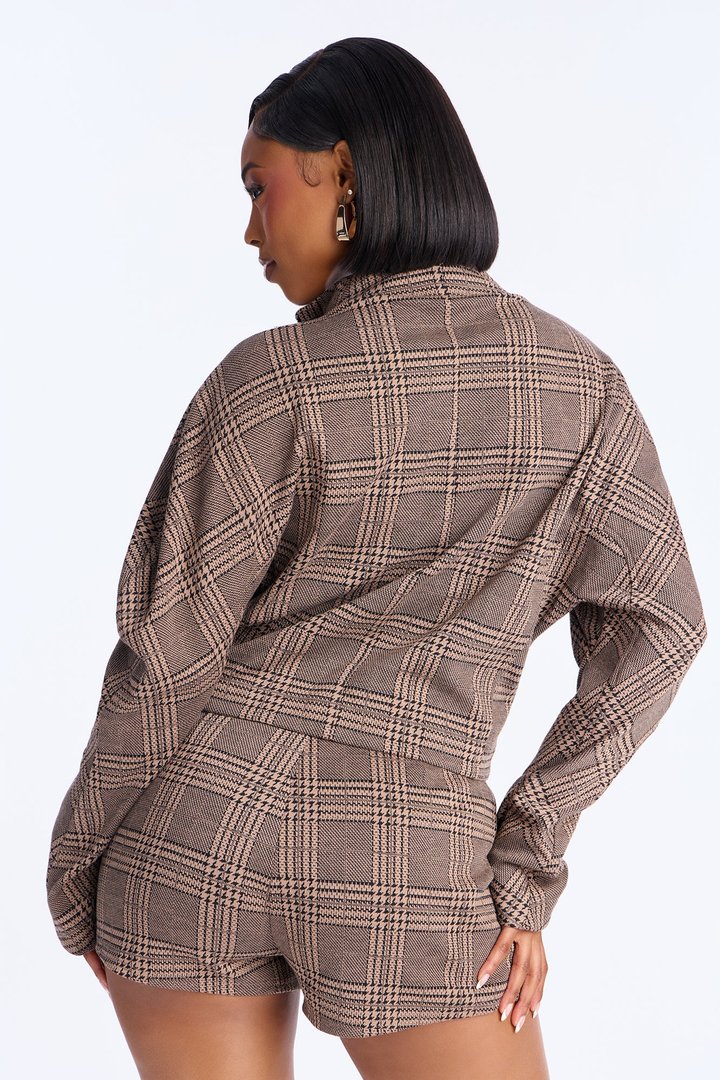 Layla Plaid Jacket Short Set - Taupe/combo