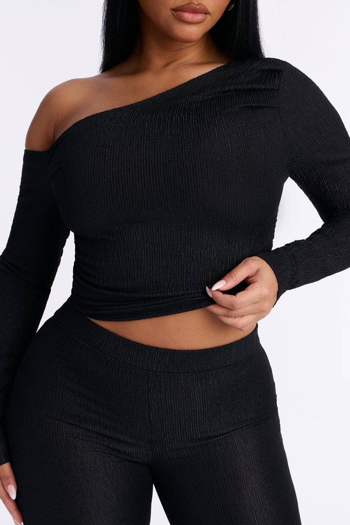 Luna One Shoulder Pant Set - Black