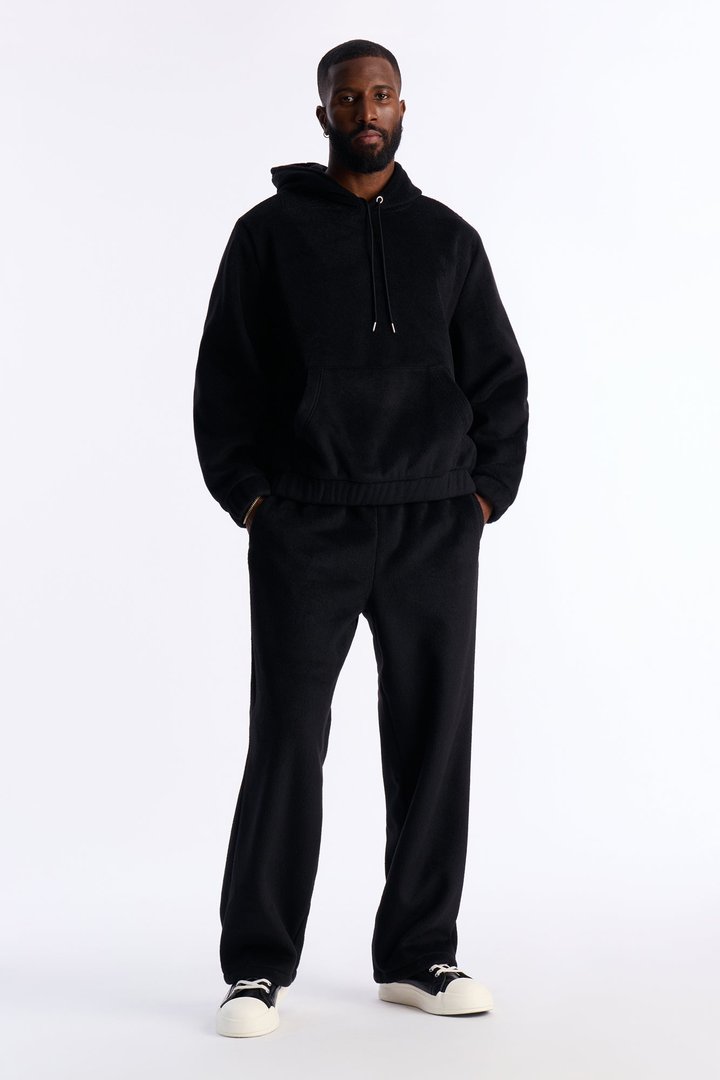 Fuzzy Textured Premium Hoodie - Black