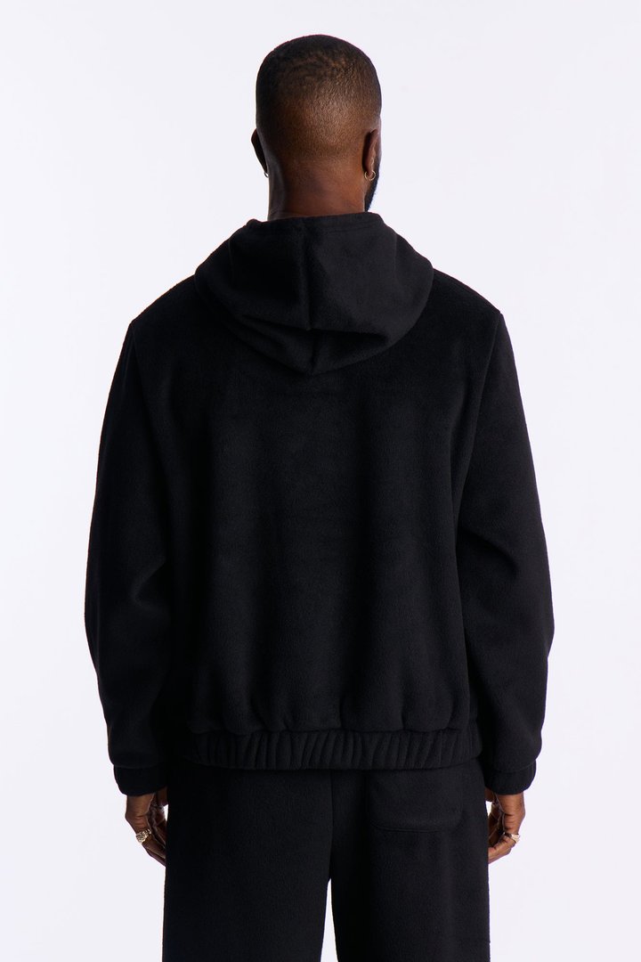 Fuzzy Textured Premium Hoodie - Black