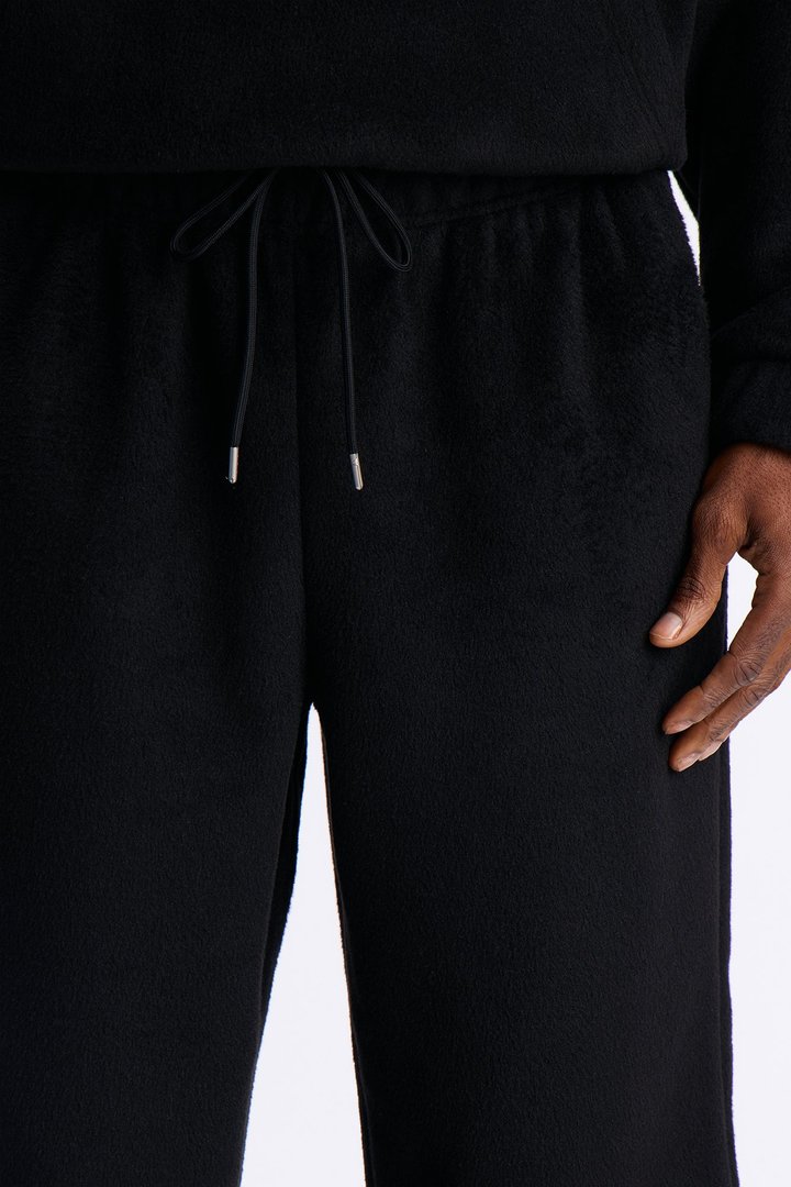 Fuzzy Textured Premium Straight Pants - Black