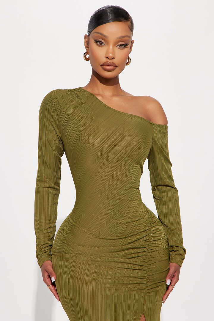 Lucia One Shoulder Midi Dress - Olive