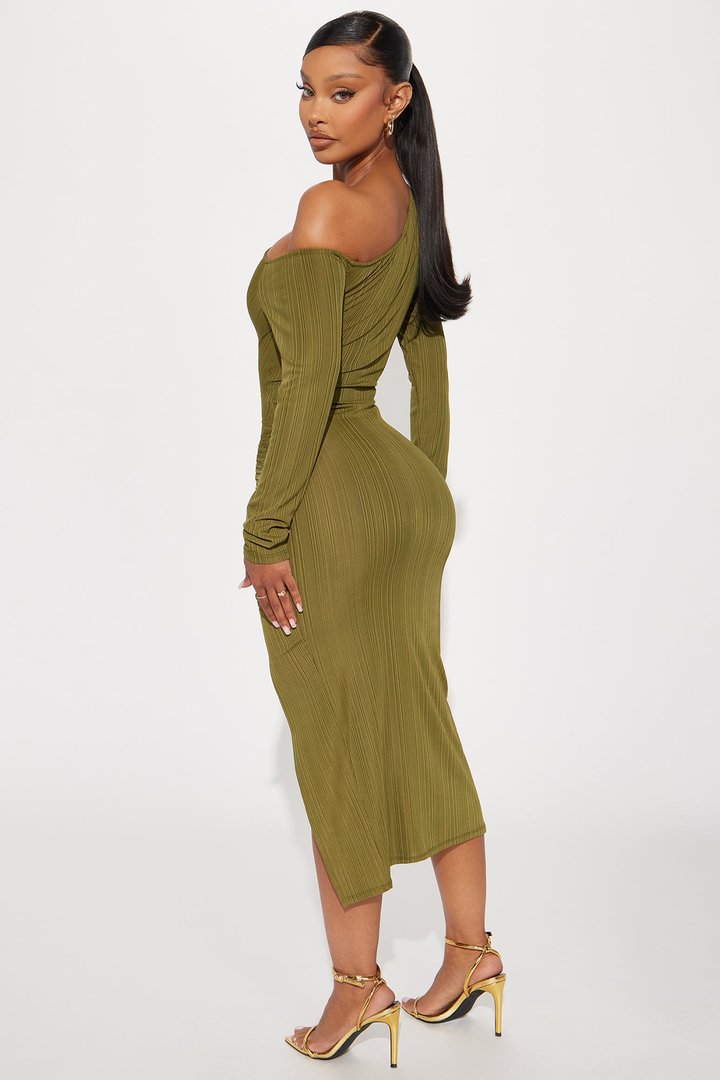 Lucia One Shoulder Midi Dress - Olive