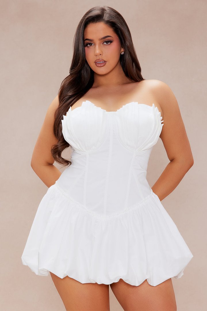 Melanie Poplin Bubble Mini Dress - White