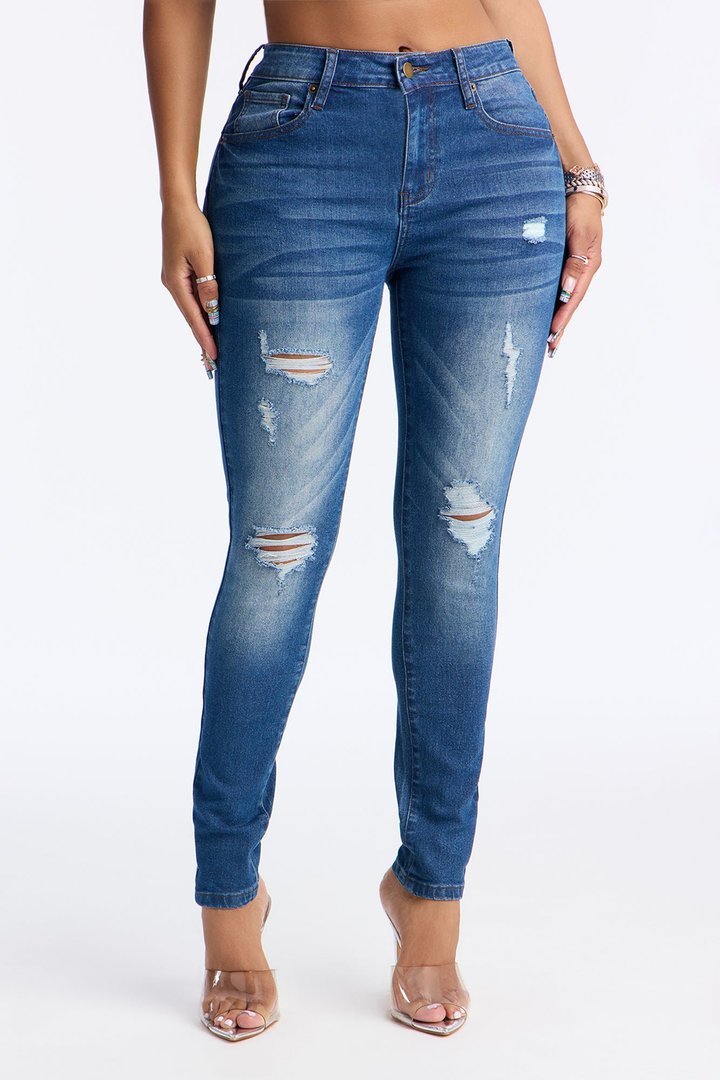 High Drive Ripped Skinny Jeans - Dark Wash