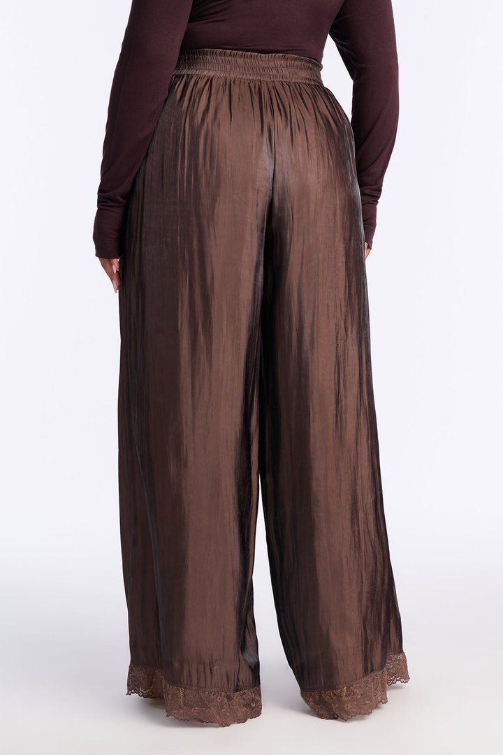 Miriam Satin Lace Trim Wide Leg Pant 32″ - Chocolate