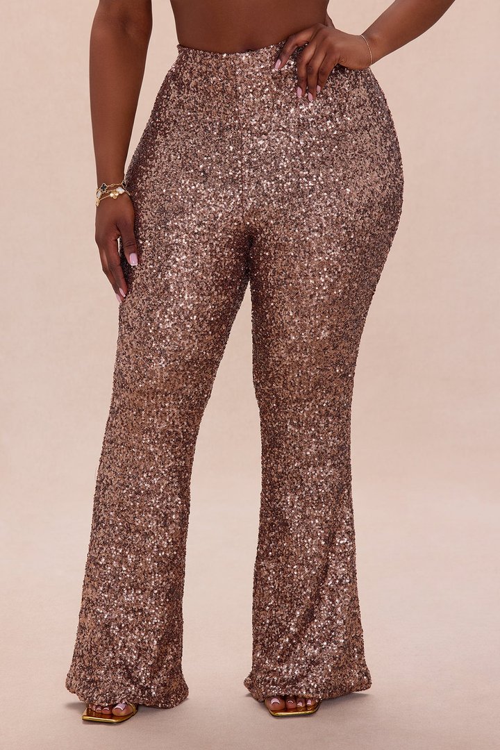 Azalea Sequin Flare Pant - Bronze