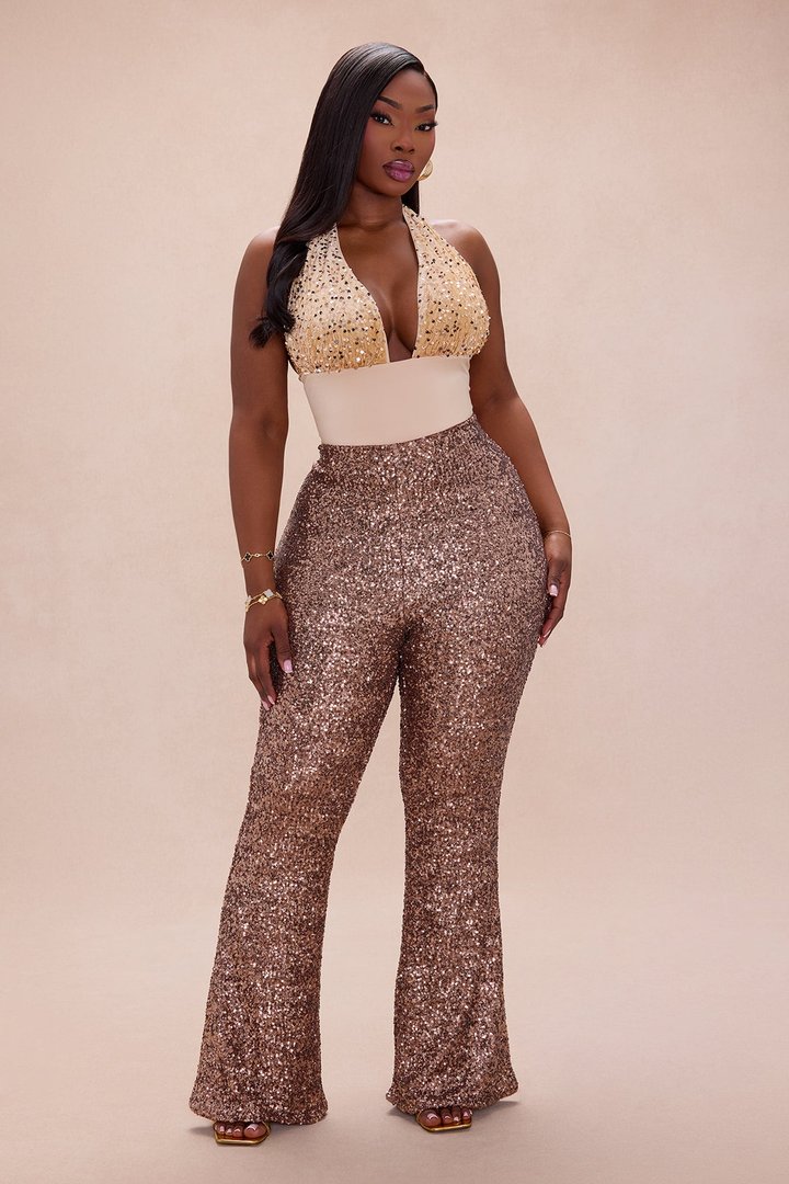 Azalea Sequin Flare Pant - Bronze