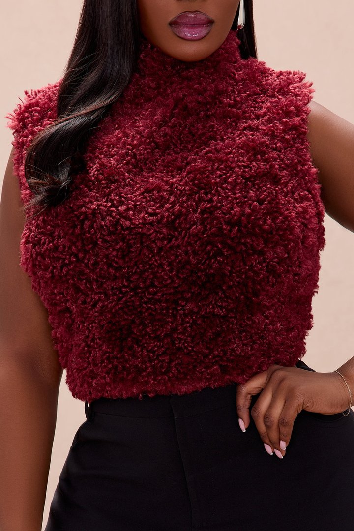 Iconic Sleeveless Fur Top - Burgundy