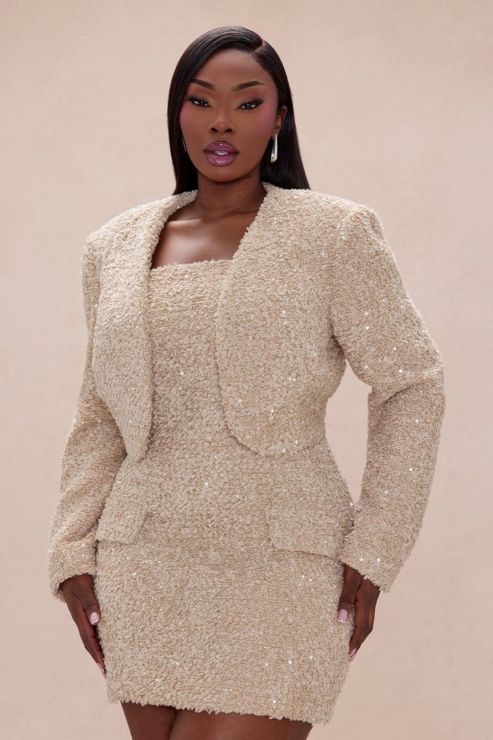 Demi Embellished Tweed Mini Dress And Jacket Set - Taupe