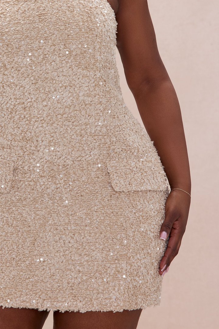 Demi Embellished Tweed Mini Dress And Jacket Set - Taupe