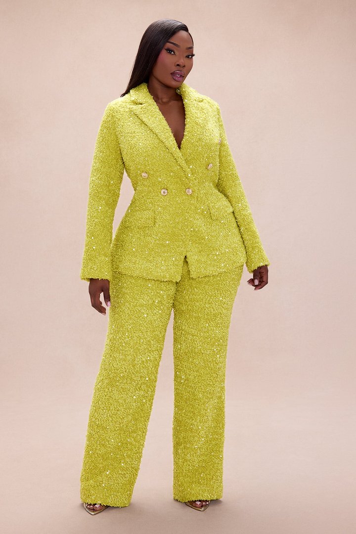 Demi Embellished Tweed Pant - Chartreuse