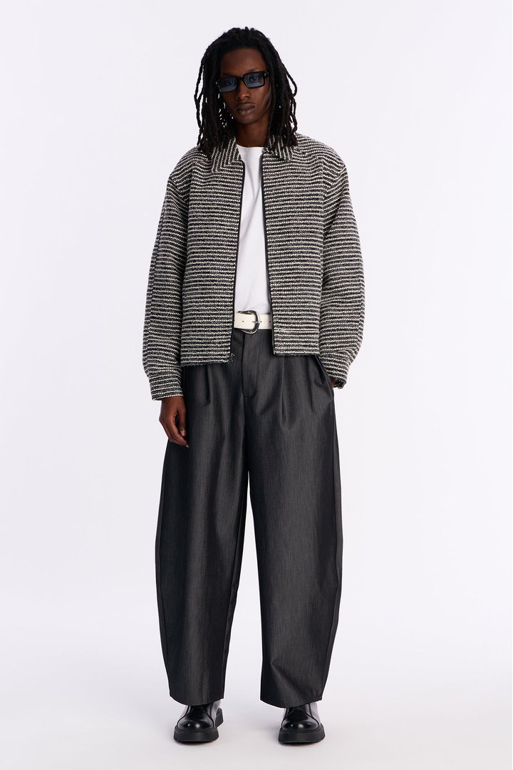 Relaxed Cropped Tweed Bomber Jacket - Grey