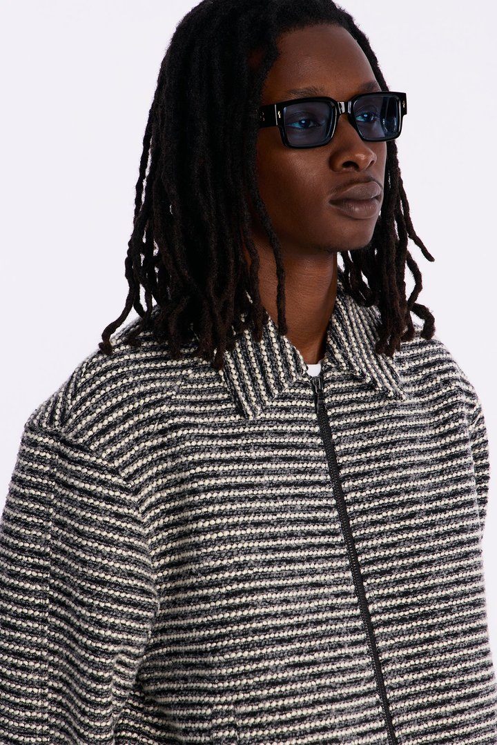 Relaxed Cropped Tweed Bomber Jacket - Grey