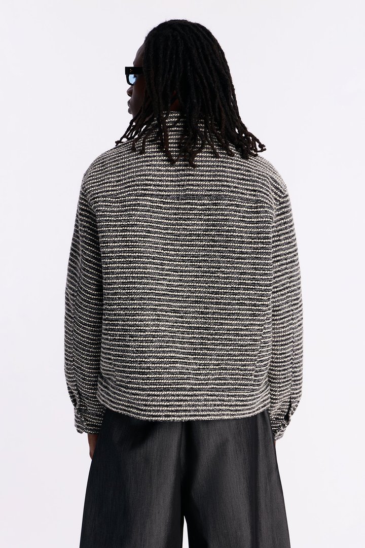 Relaxed Cropped Tweed Bomber Jacket - Grey