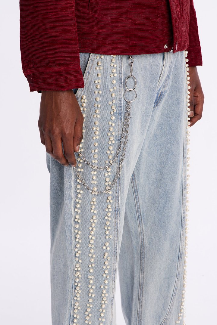 Stacked Slim Flare Pearl Stripe Jean - Light Wash
