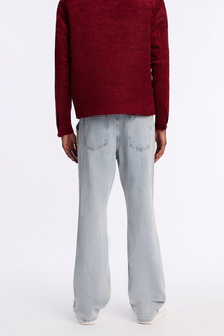 Stacked Slim Flare Pearl Stripe Jean - Light Wash