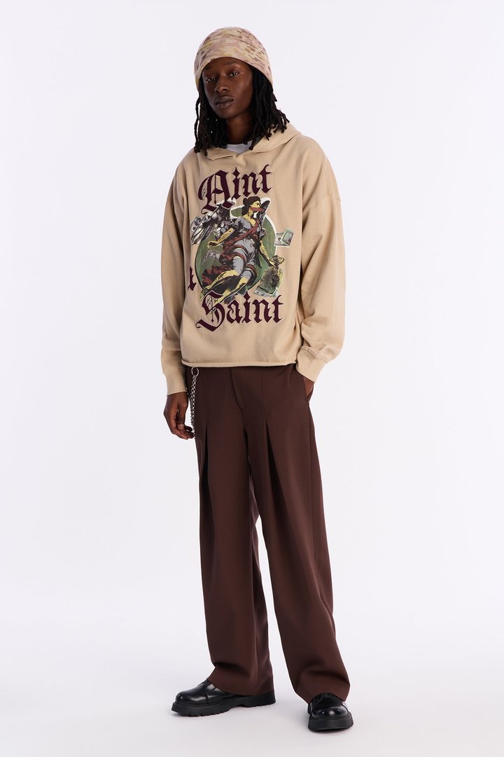 Aint A Saint Raw Hem Oversized Hoodie - Cream