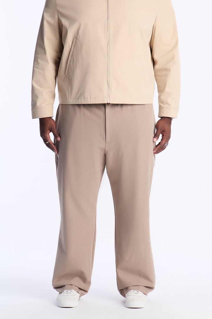 Straight Riven Elastic Waist Tech Pant - Taupe