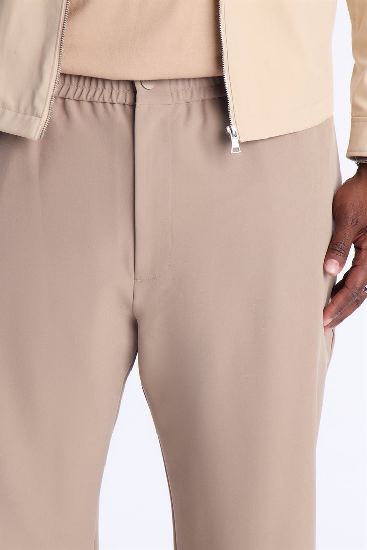 Straight Riven Elastic Waist Tech Pant - Taupe