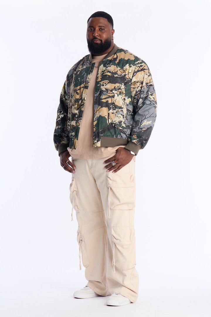 Relaxed Washed Abstract Camo Bomber Jacket - Camouflage