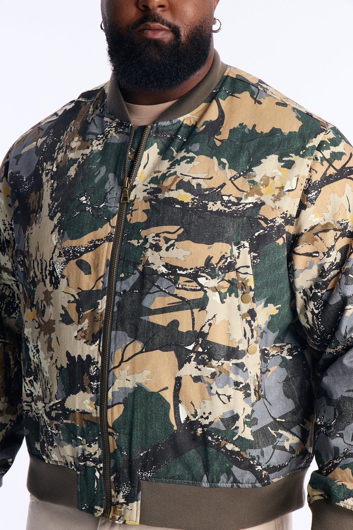 Relaxed Washed Abstract Camo Bomber Jacket - Camouflage
