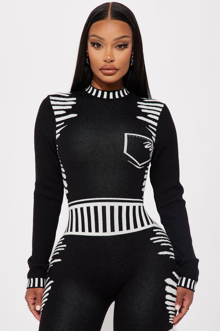 All In The Mix Sweater Jumpsuit - Black/White