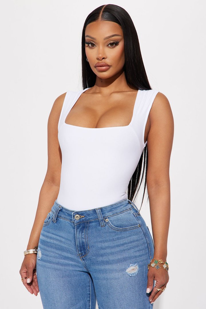 Serena Square Neck Bodysuit - White