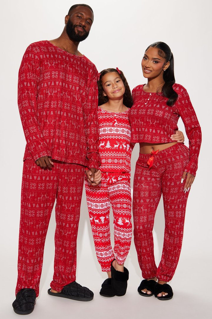 Holiday Feeling Brushed Waffle PJ Jogger Set - Red
