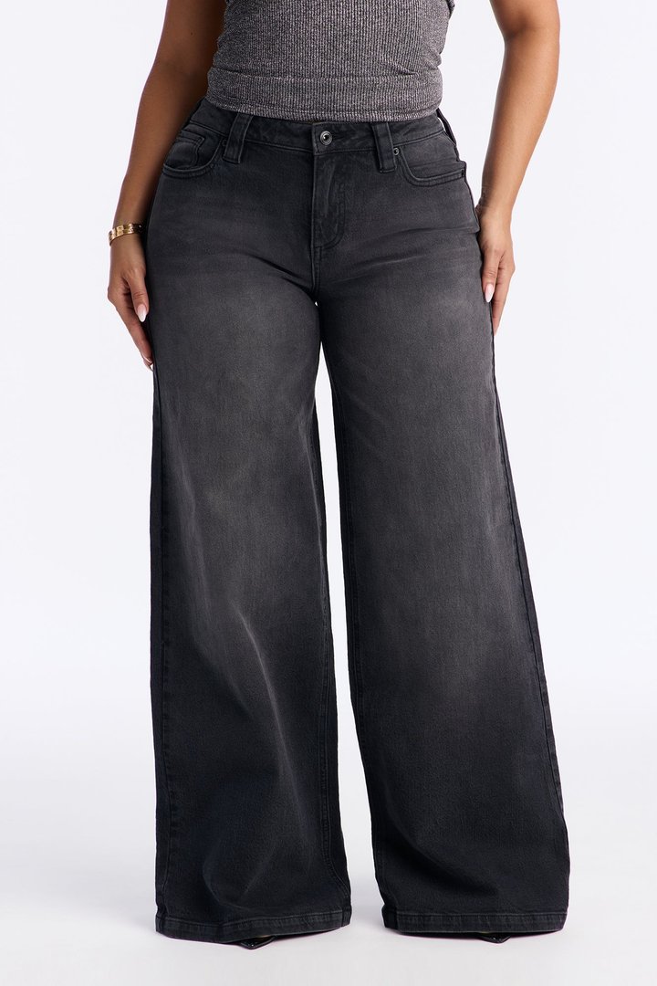 Nightwatch Wide Leg Loose Jeans - Black Wash