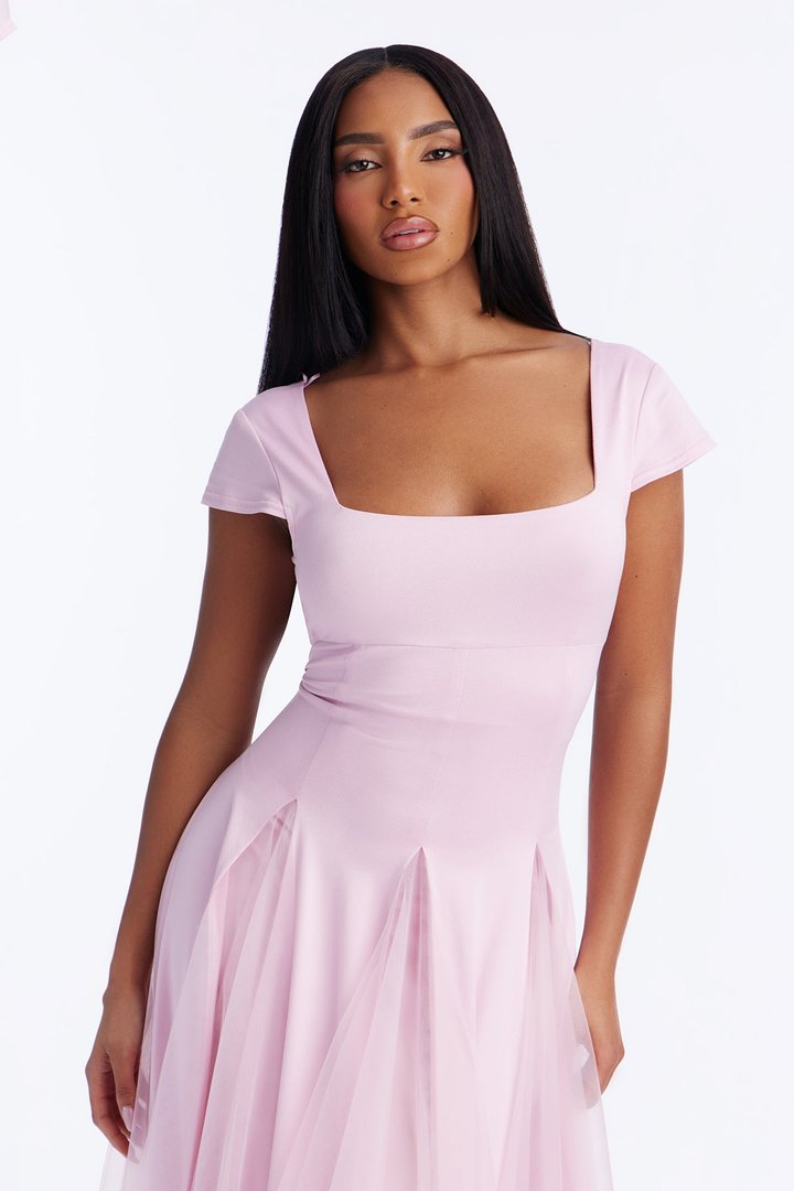 Naya Tulle Skirt Midi Dress - Pink