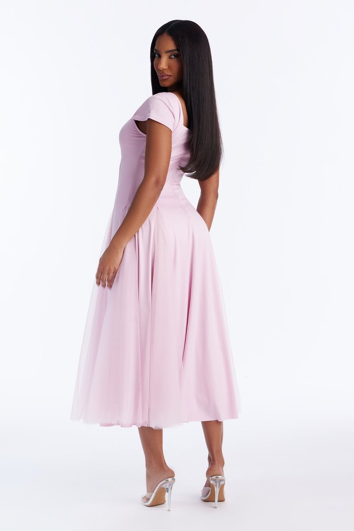 Naya Tulle Skirt Midi Dress - Pink