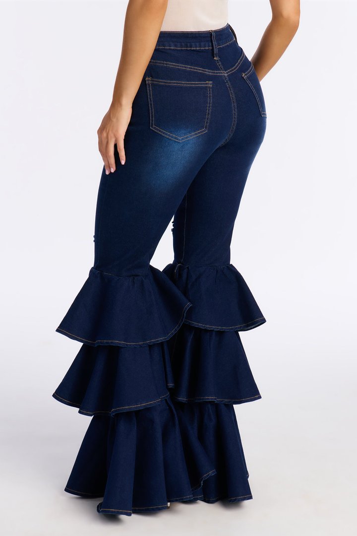 Spicy Steps Ruffle Flare Jeans - Dark Wash