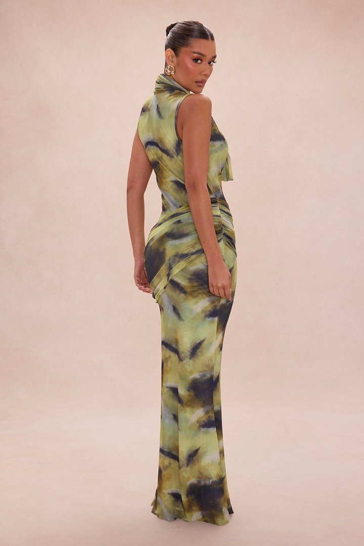 Glow Forever Abstract Mesh Maxi Dress - Green/combo